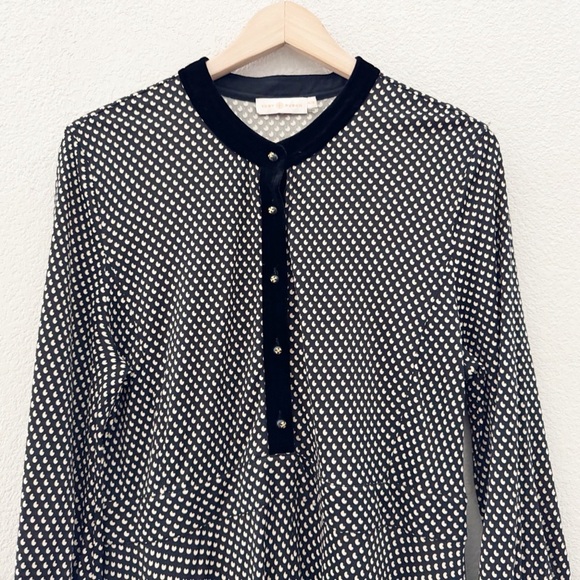 Tory Burch Anja Midi Dress A Line Velvet Silk Black Jazz Dot Classic Dressy XL - Picture 8 of 15